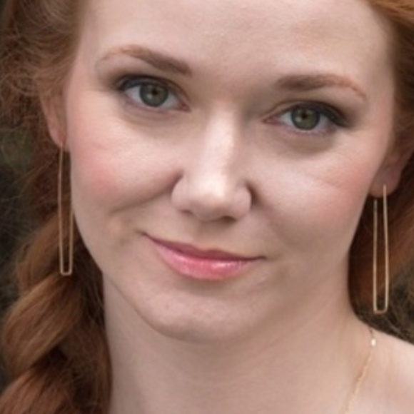 14K Yellow or Rose Gold Filled Long Geometric Rectangle Hoop Earrings 2.25” - Picture 2 of 5